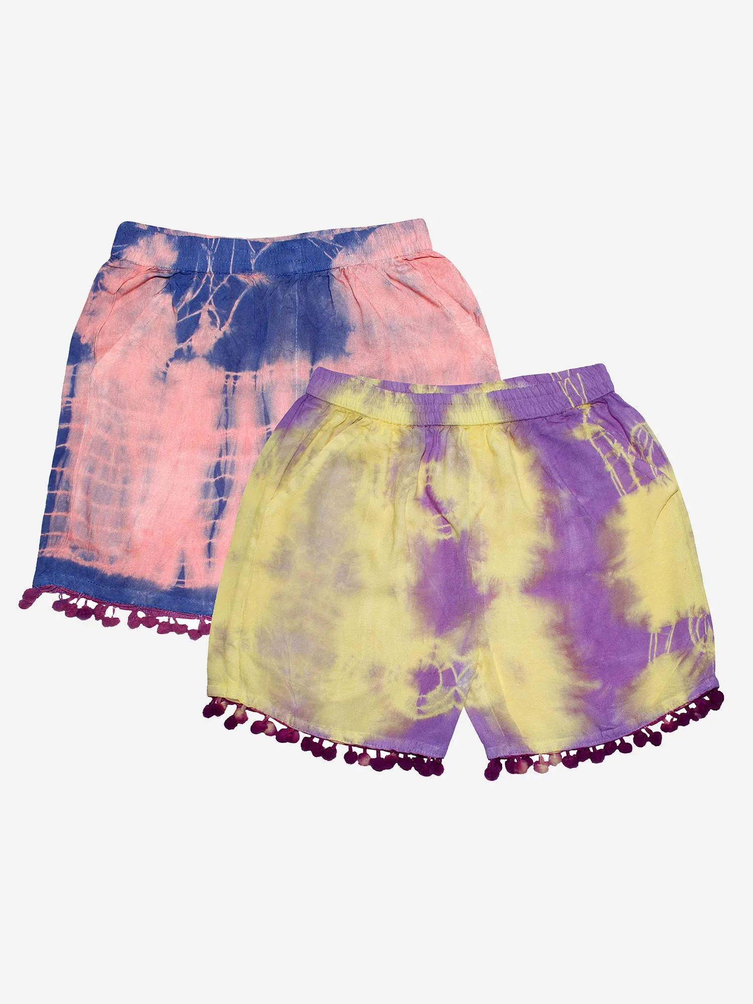 Girls Tie & Dye Shorts with Pom-Pom- Pack of 2