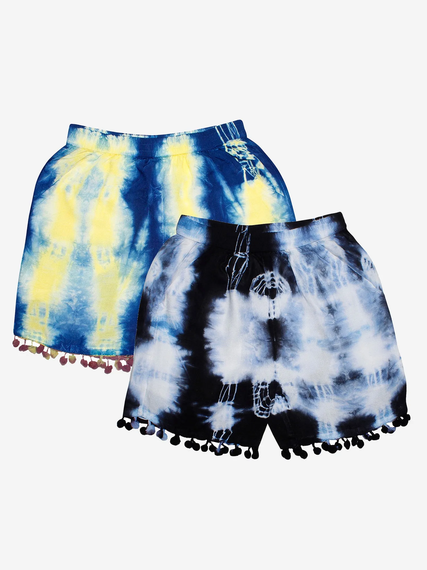 Girls Tie & Dye Shorts with Pom-Pom- Pack of 2