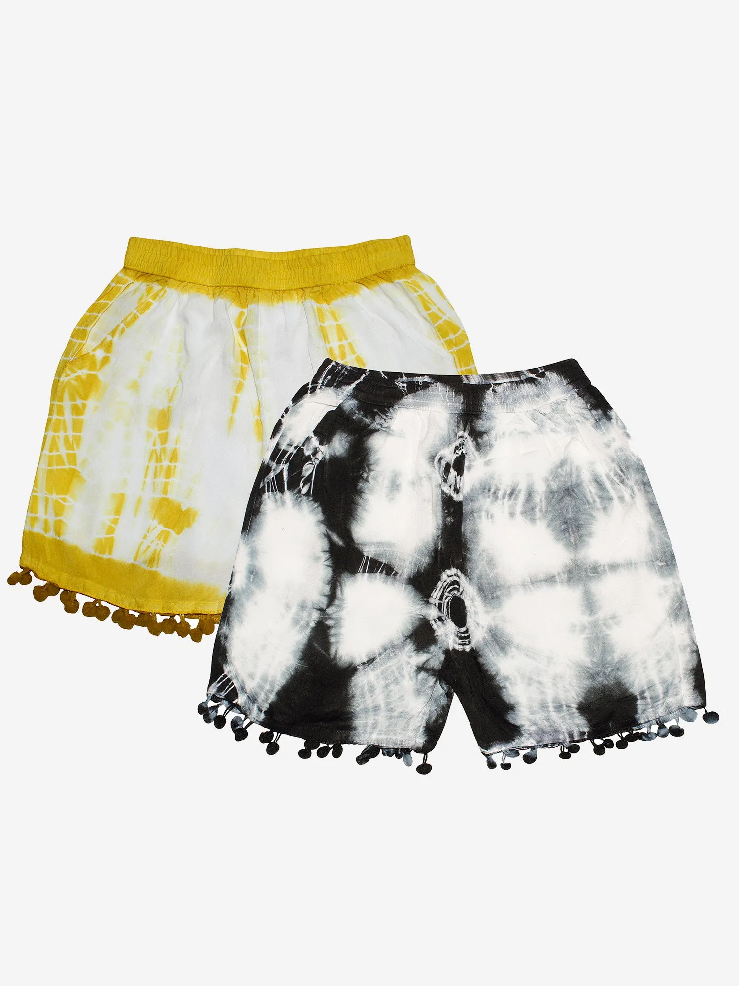 Girls Tie & Dye Shorts with Pom-Pom- Pack of 2