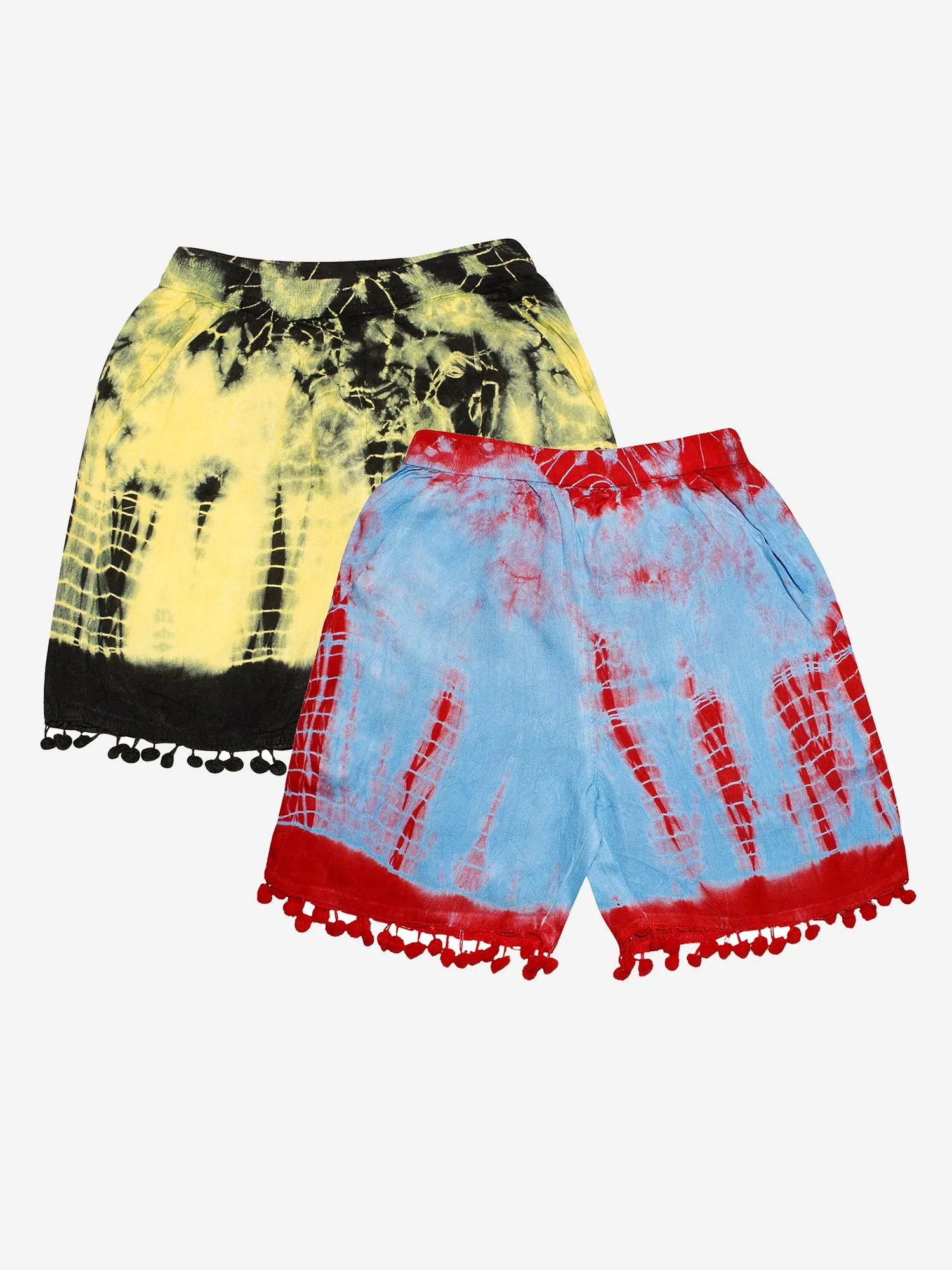 Girls Tie & Dye Shorts with Pom-Pom- Pack of 2