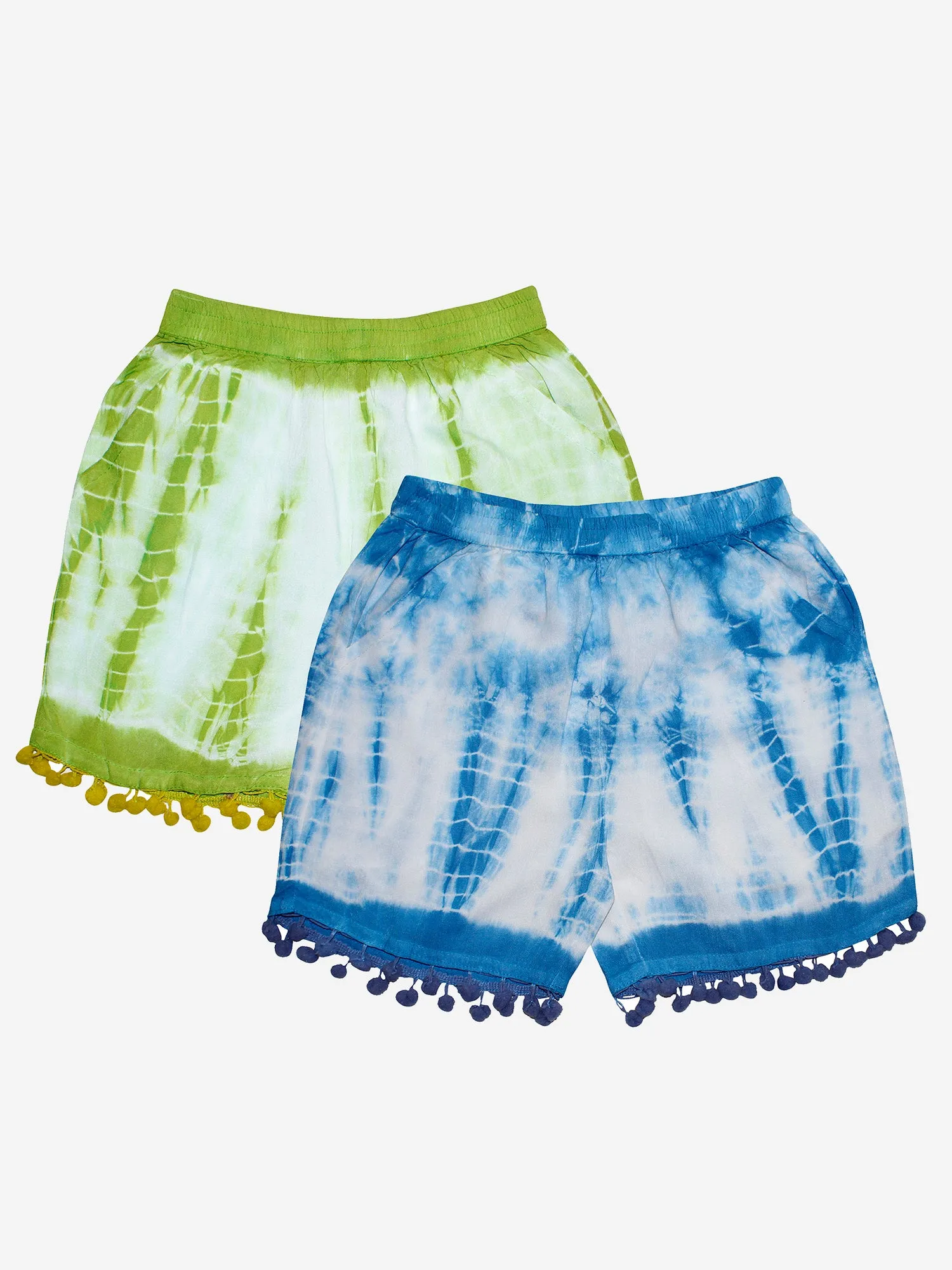 Girls Tie & Dye Shorts with Pom-Pom- Pack of 2