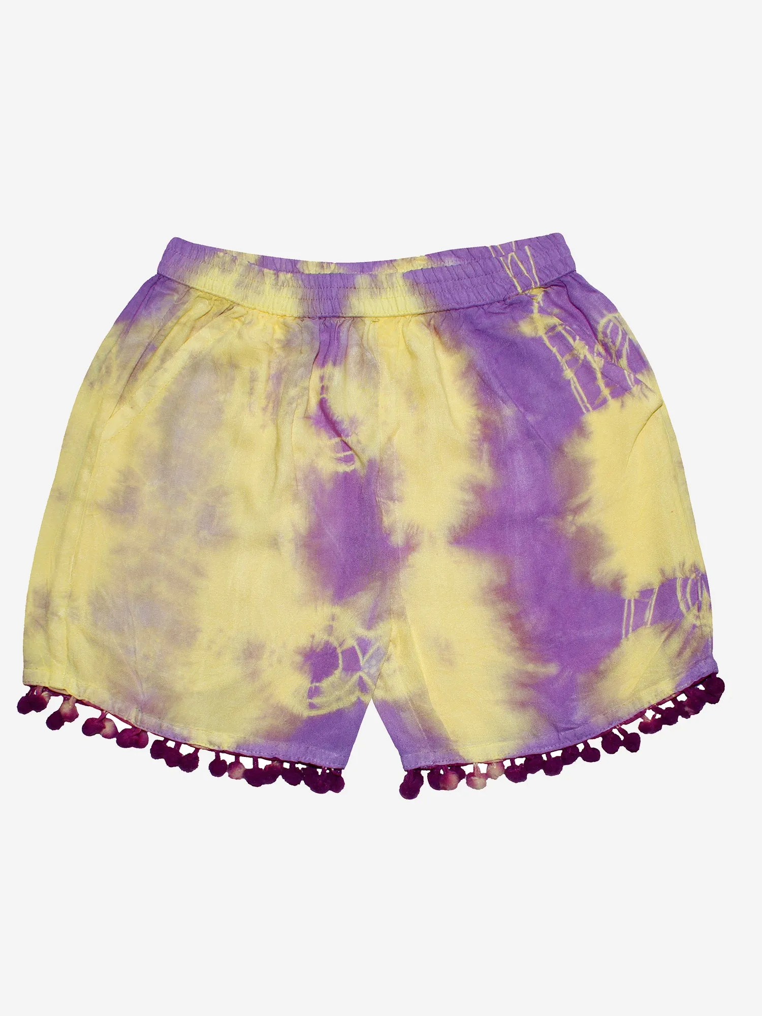 Girls Tie & Dye Shorts with Pom-Pom- Pack of 2