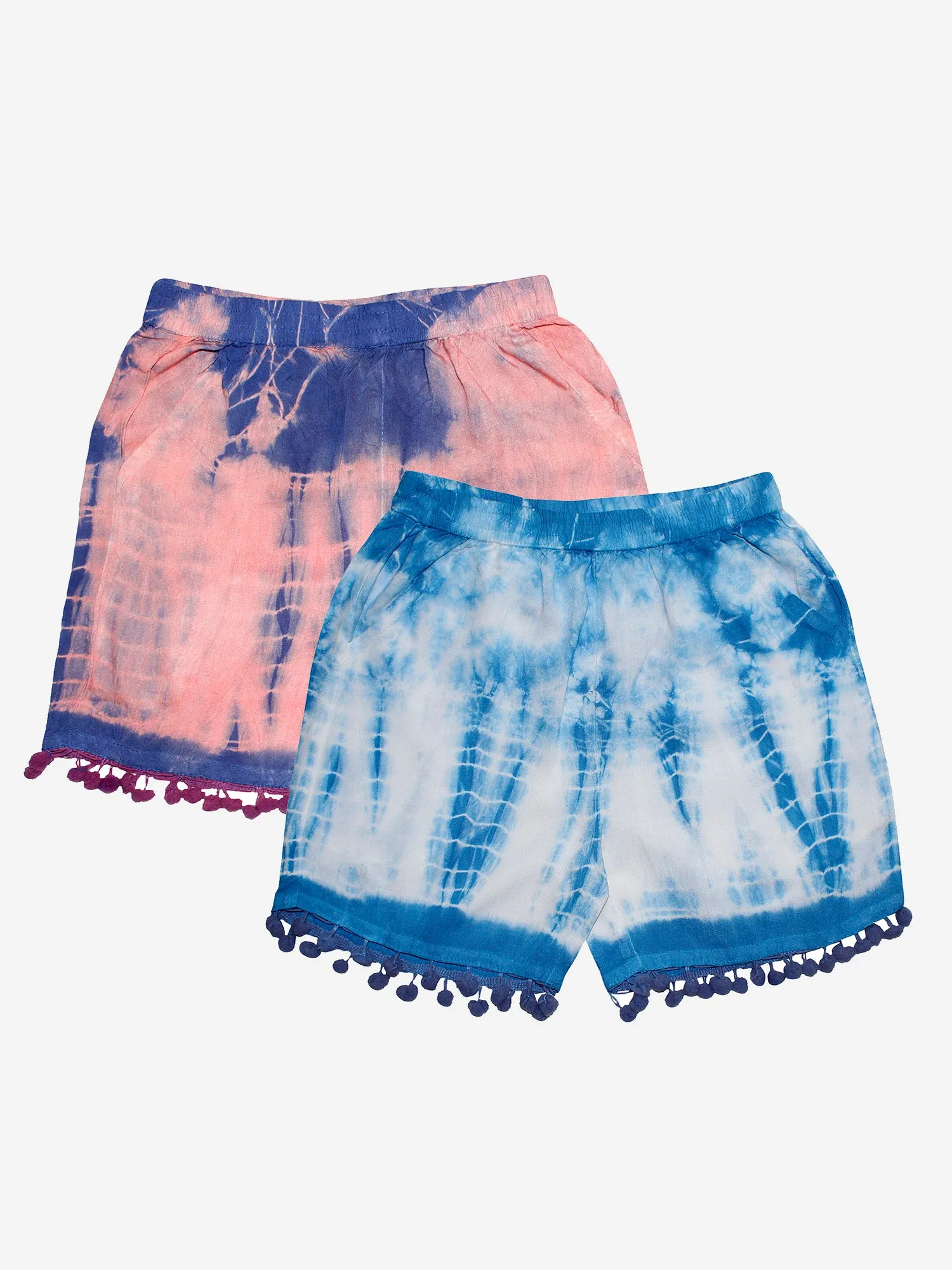 Girls Tie & Dye Shorts with Pom-Pom- Pack of 2