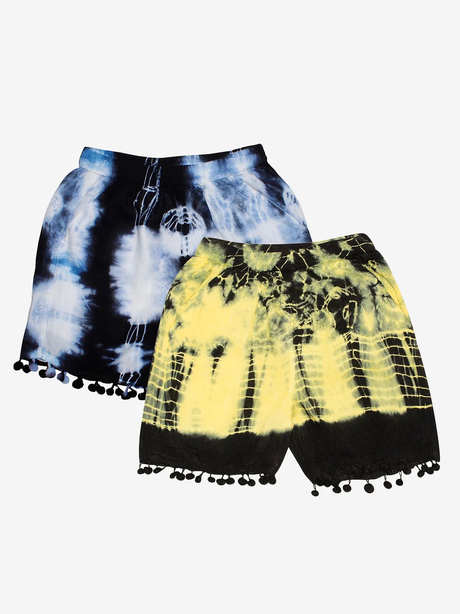 Girls Tie & Dye Shorts with Pom-Pom- Pack of 2