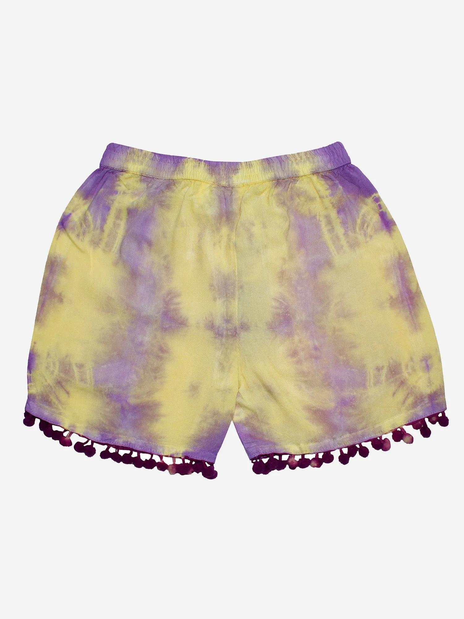 Girls Tie & Dye Shorts with Pom-Pom- Pack of 2