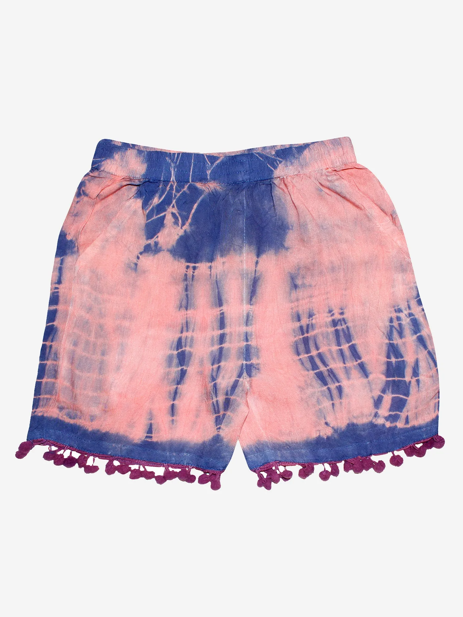 Girls Tie & Dye Shorts with Pom-Pom- Pack of 2