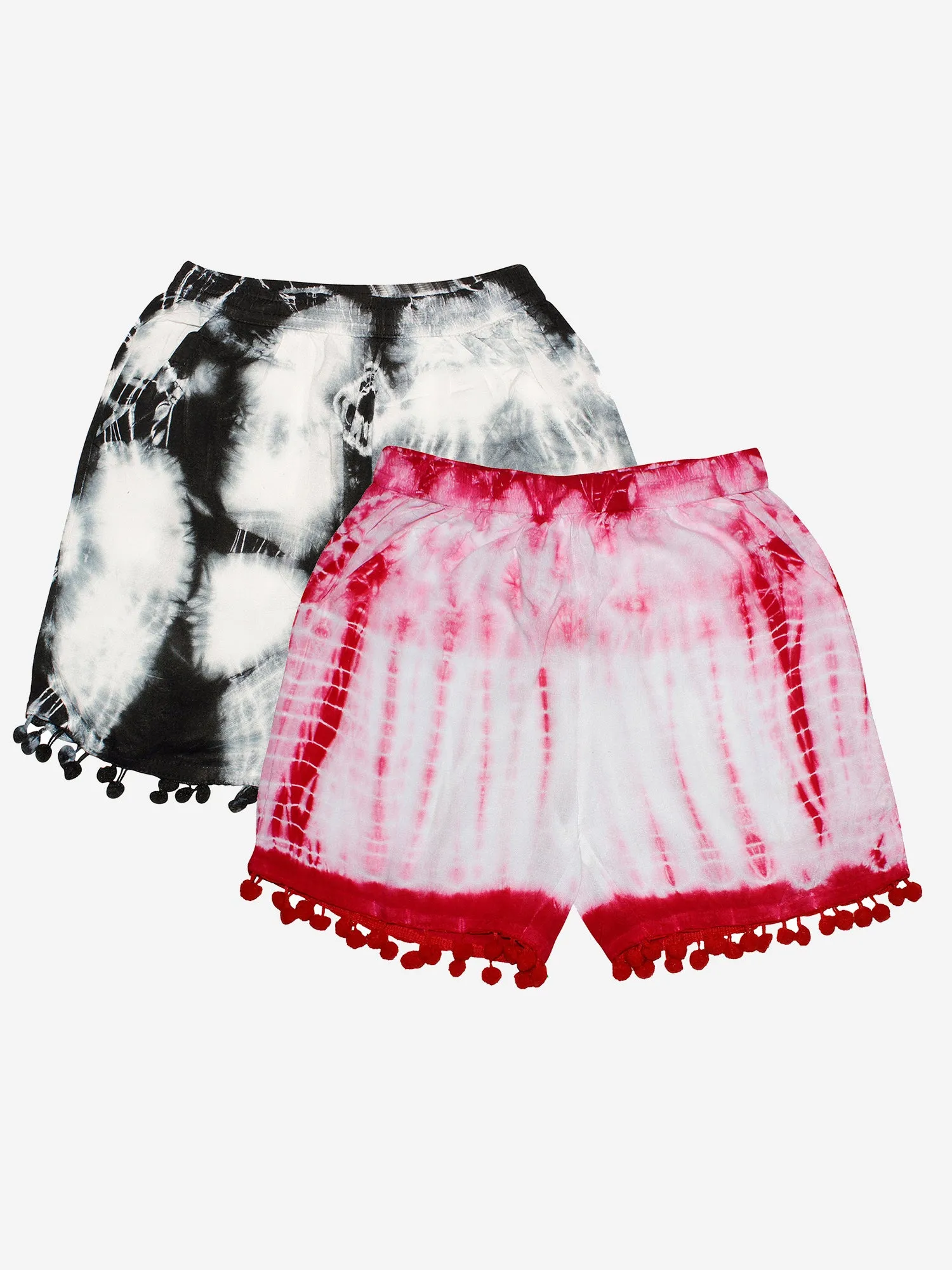 Girls Tie & Dye Shorts with Pom-Pom- Pack of 2