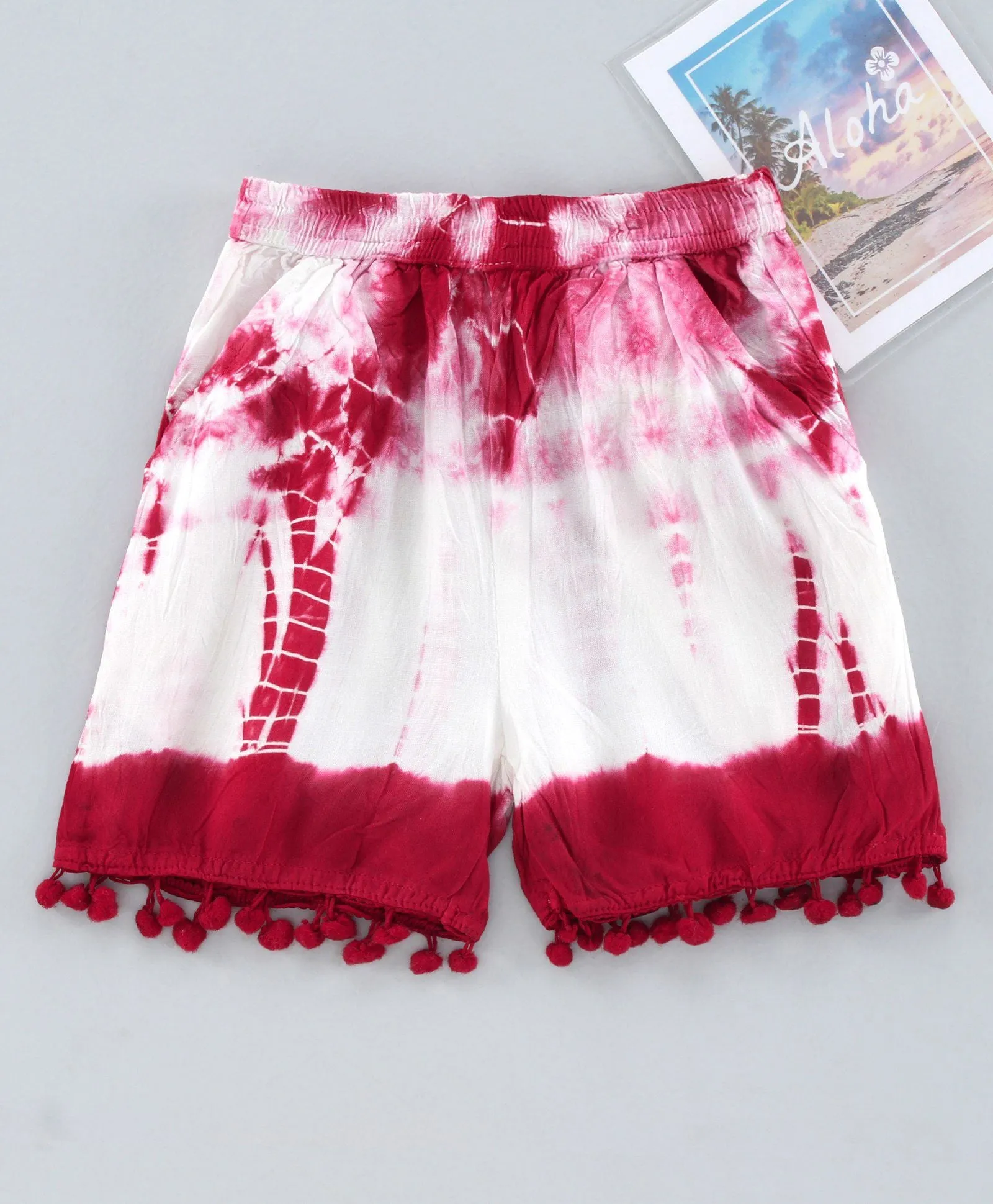 Girls Tie & Dye Shorts with Pompom