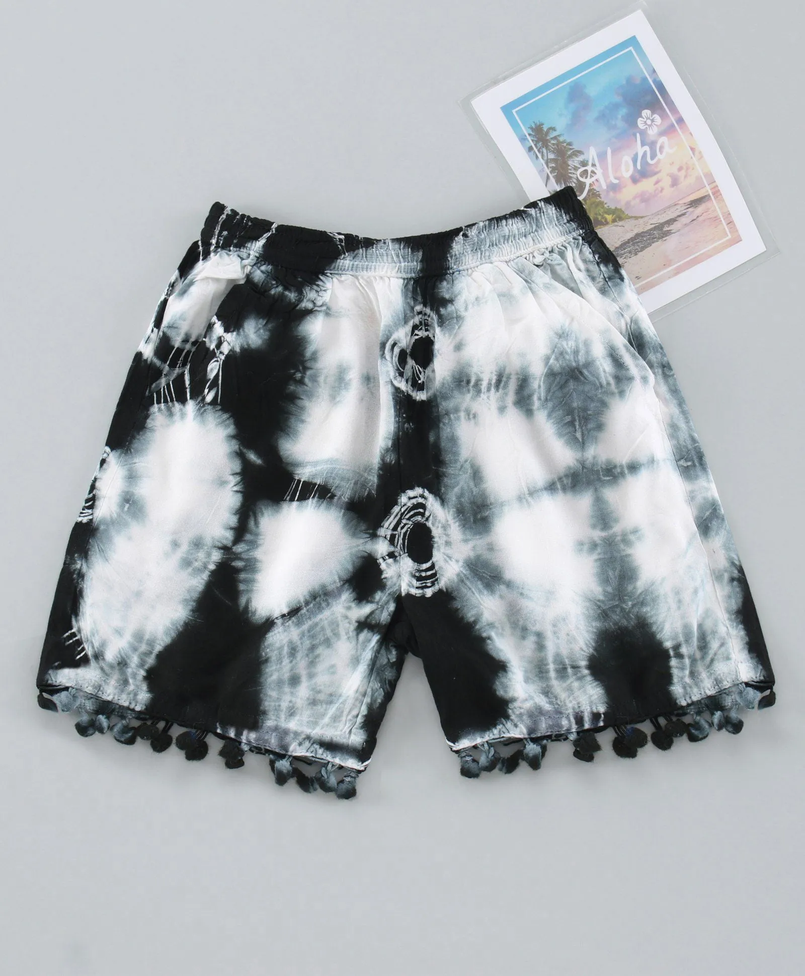 Girls Tie & Dye Shorts with Pompom