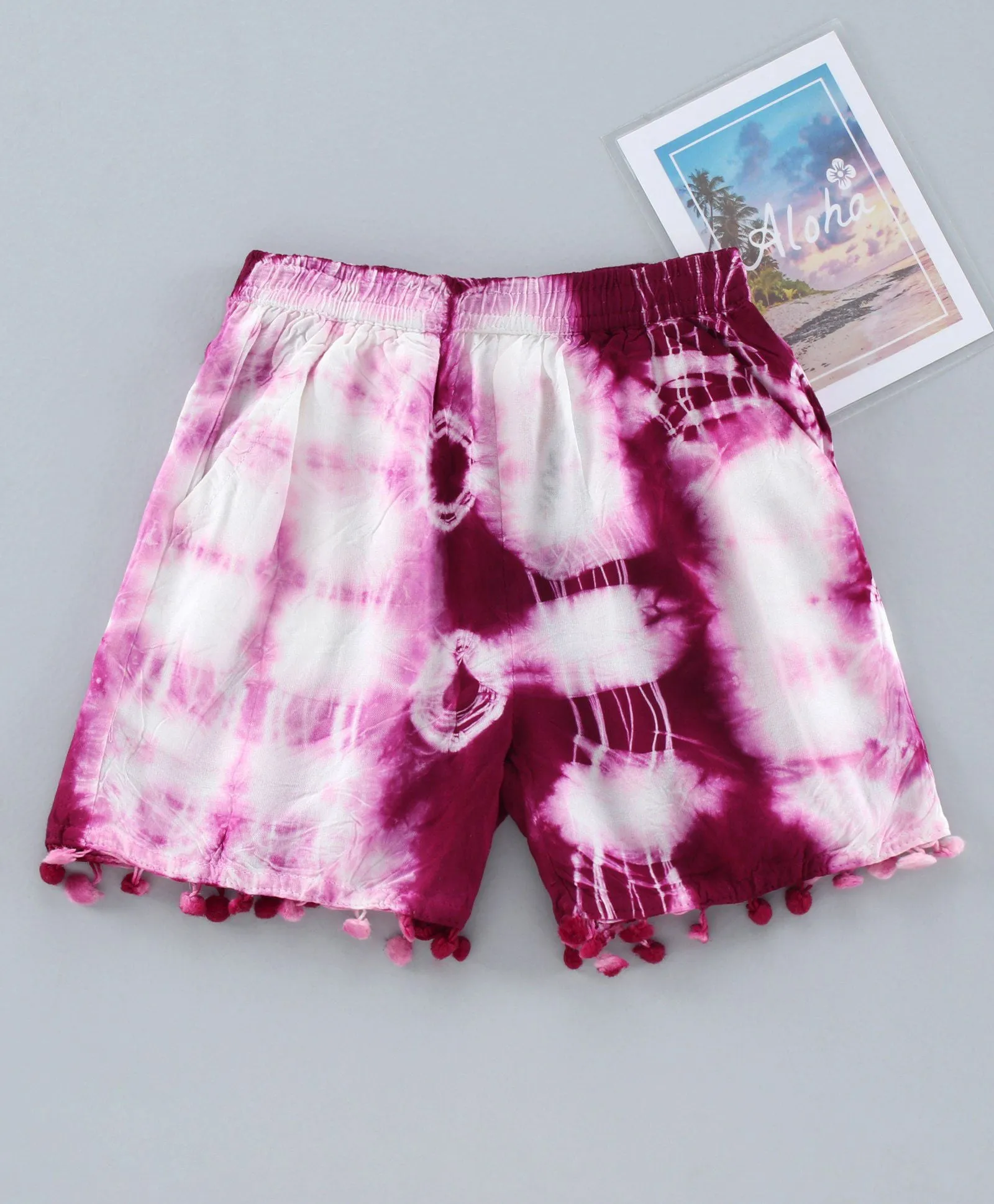 Girls Tie & Dye Shorts with Pompom