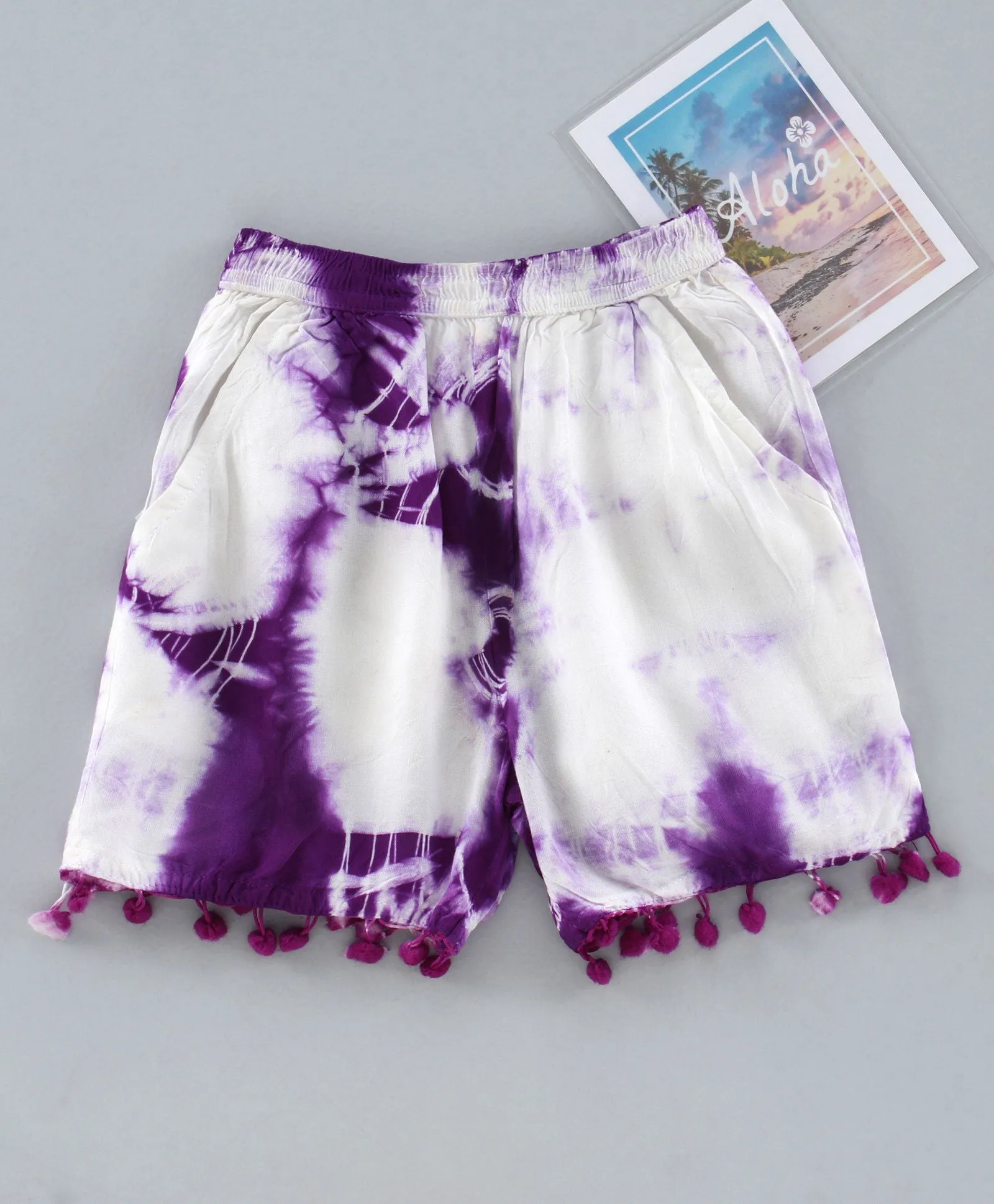 Girls Tie & Dye Shorts with Pompom