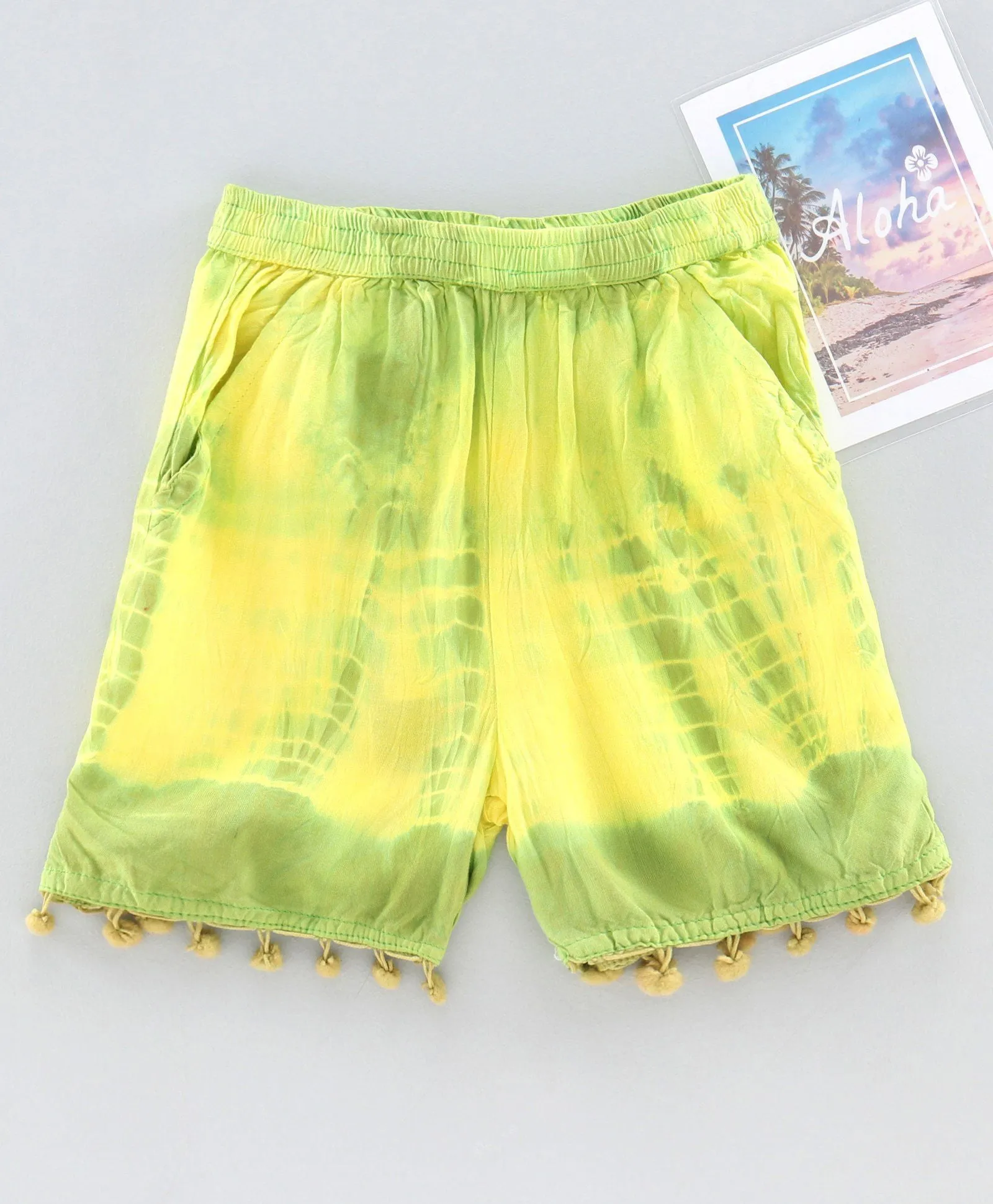 Girls Tie & Dye Shorts with Pompom