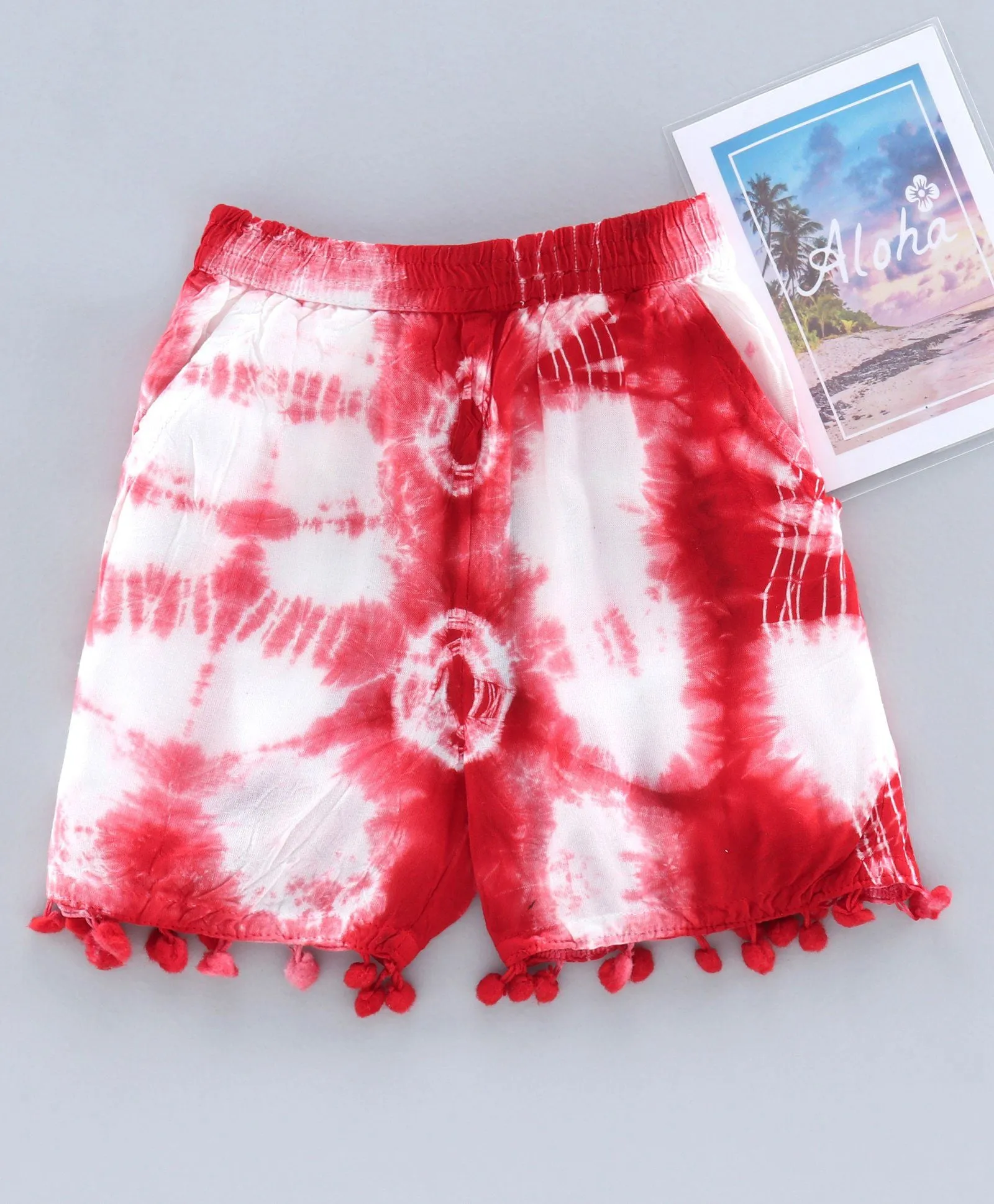 Girls Tie & Dye Shorts with Pompom