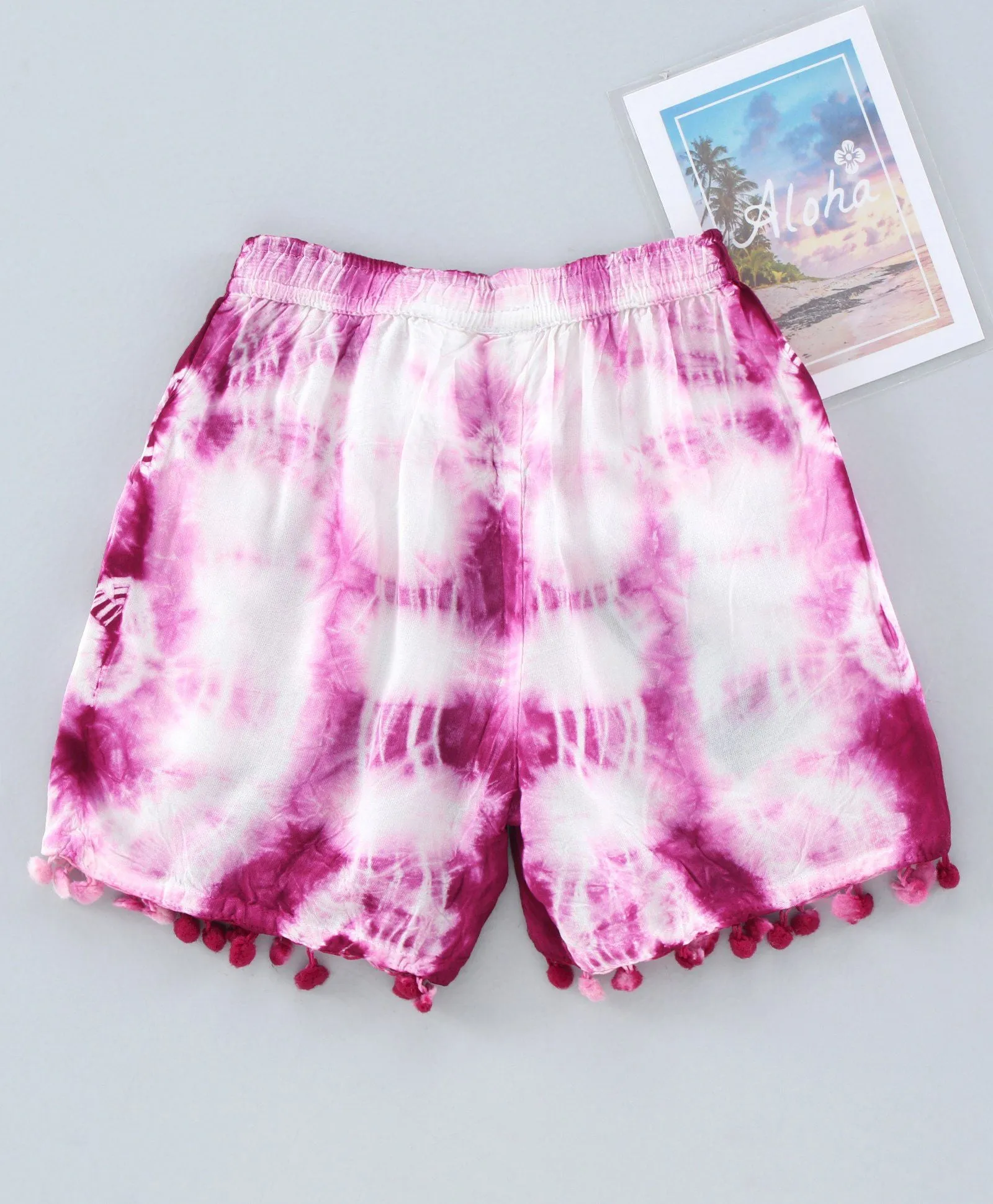 Girls Tie & Dye Shorts with Pompom