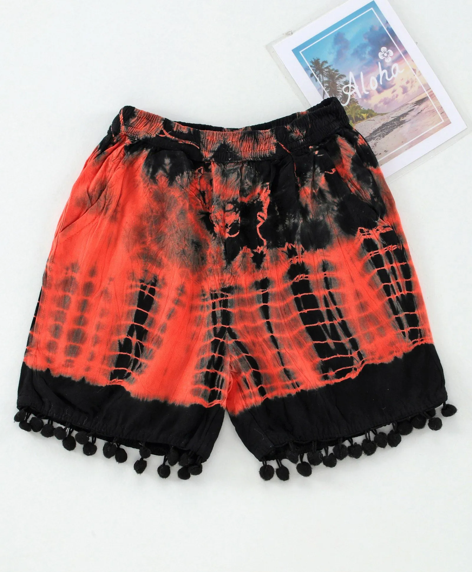 Girls Tie & Dye Shorts with Pompom