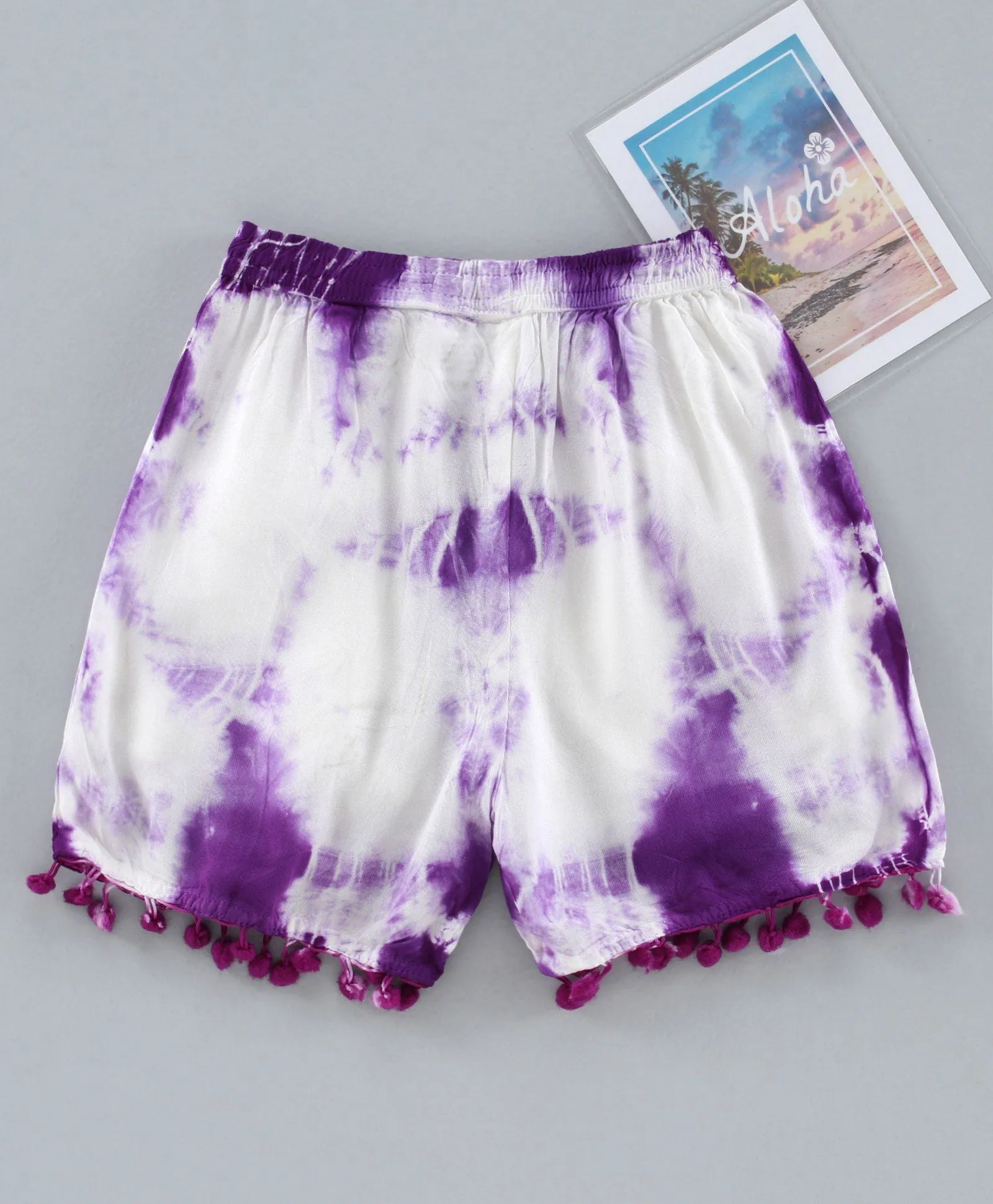 Girls Tie & Dye Shorts with Pompom