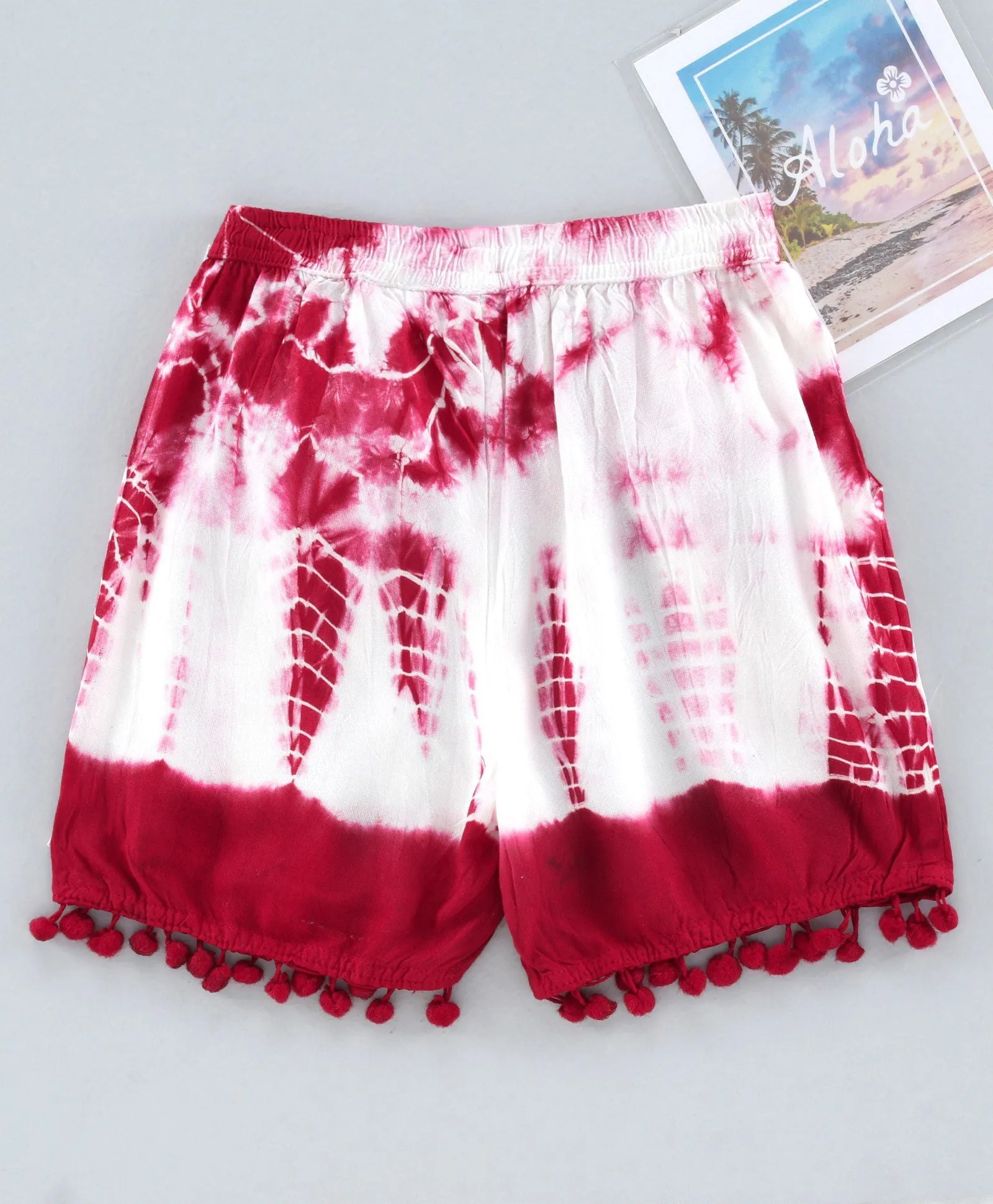 Girls Tie & Dye Shorts with Pompom