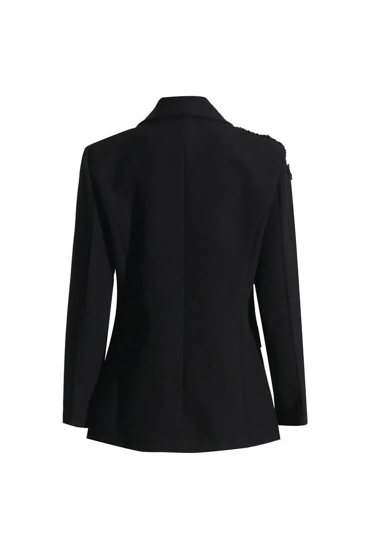 Graceful Lapel Long Sleeve Cinched Waist Floral Crystal Party Blazer