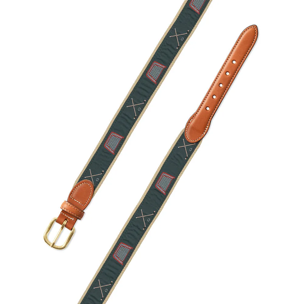 Green Hockey Motif Leather Tab Belt