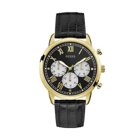 Guess Hendrix Black Leather Strap Black Dial Chronograph Quartz Watch for Gents - W1261G3