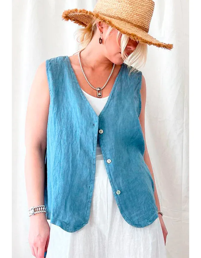 Jessie Linen Vest Blue