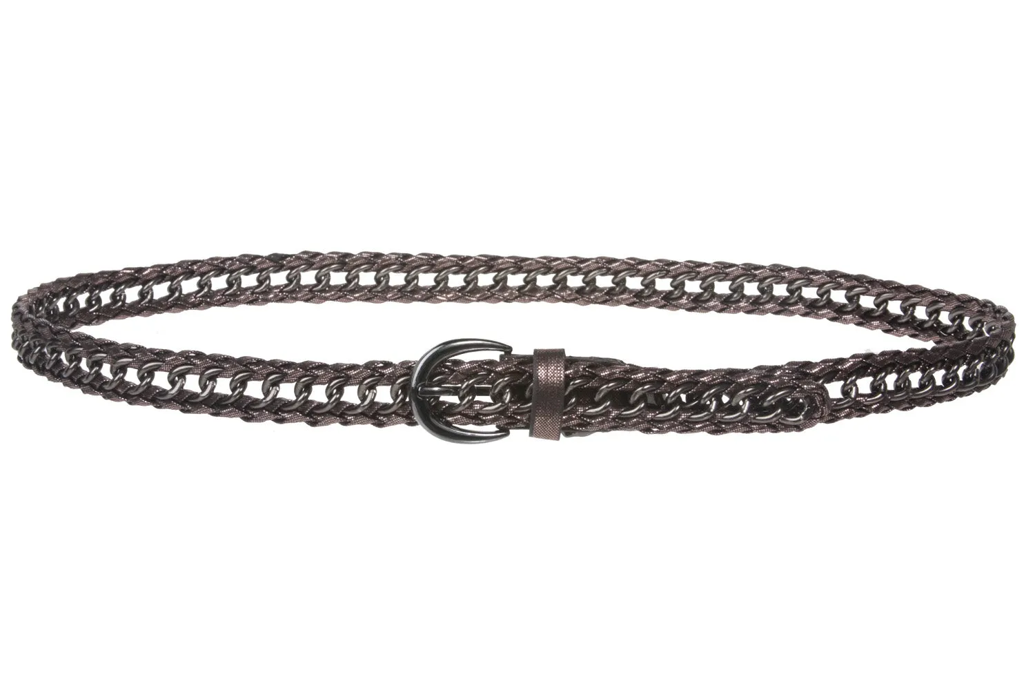 Ladies 3/4" (19mm) Skinny Braided Woven Belt with Metal Chain Detail