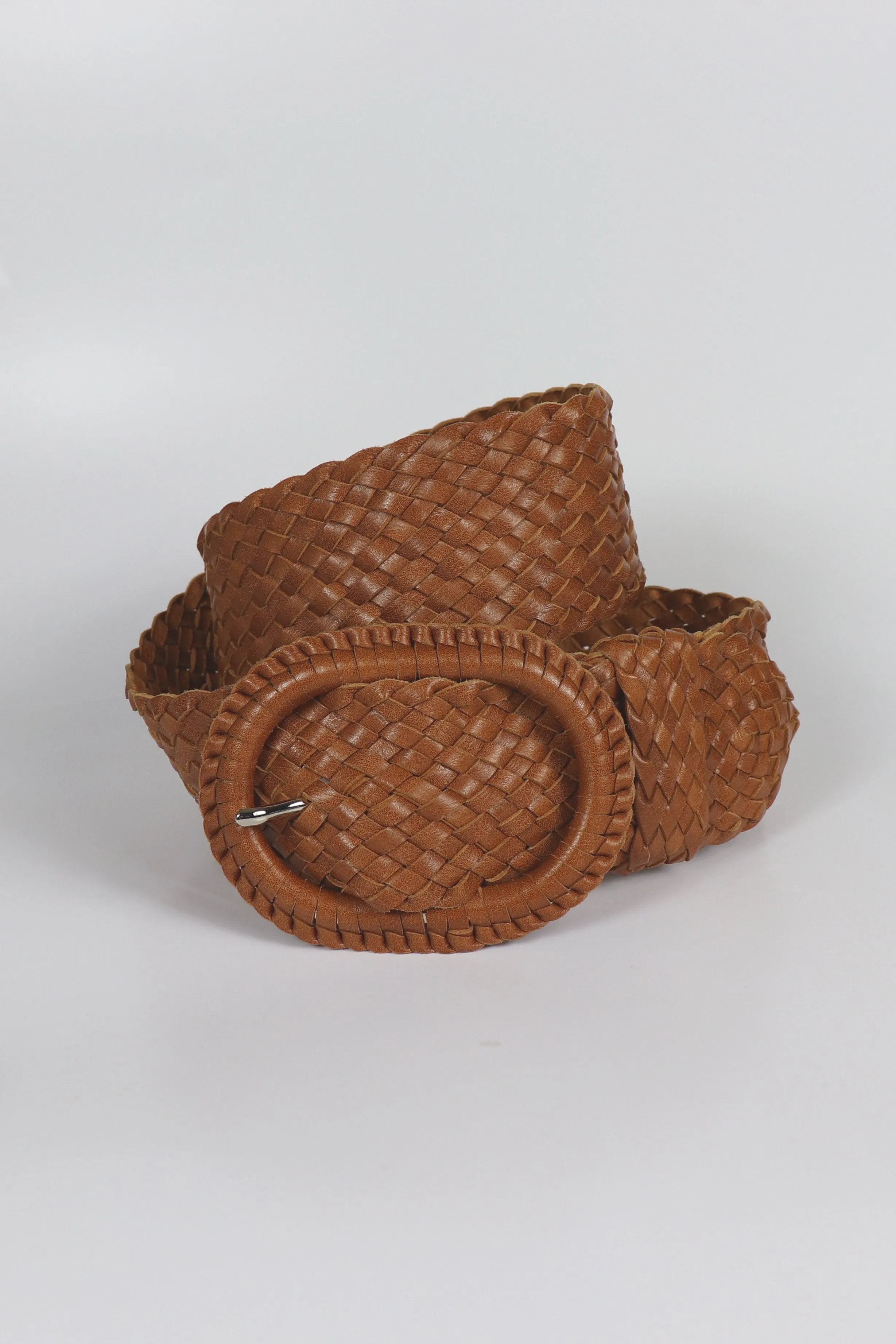 Leather Plaited Belt - Tan