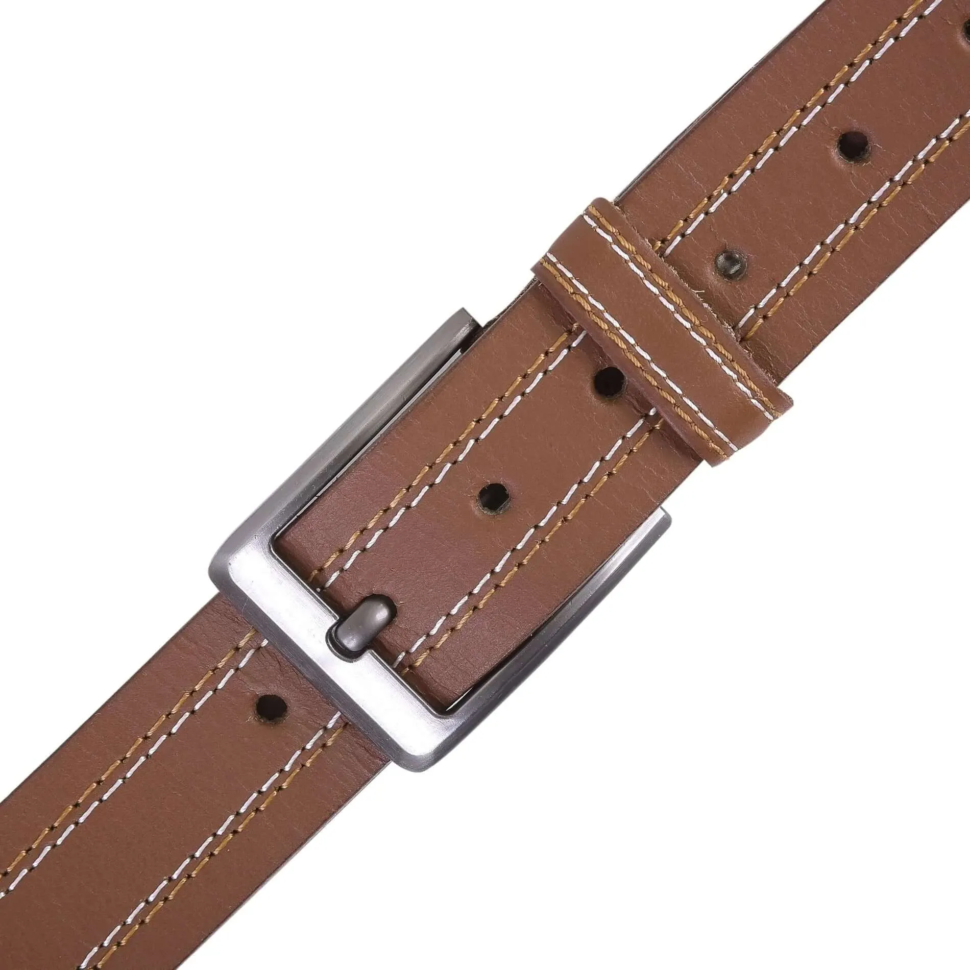 leather stich belt Mens Genuine FULL GRAIN Classic Leather Belt Belts Casual Jean Buckle Brown