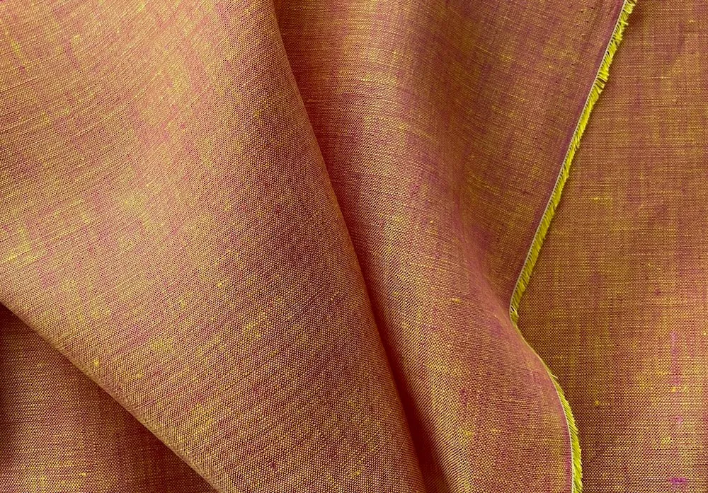 Lighter Weight Bumblebee & Persian Rose Cross-Woven Linen (Made in Poland)