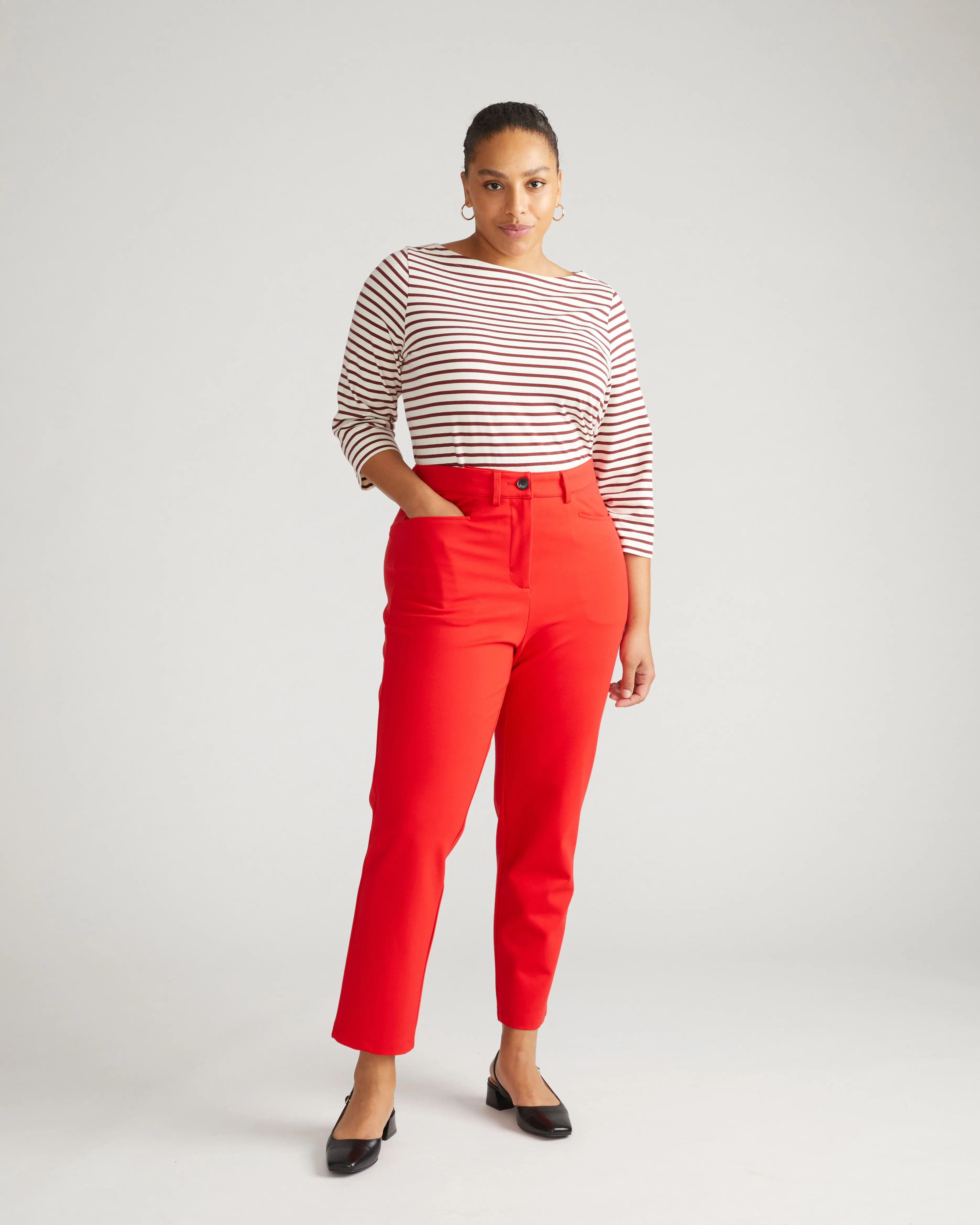 Long Cigarette Ponte Pants - Vermilion Red