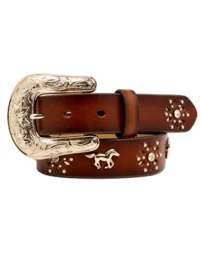 MF Western Ariat Girls Brown Leather Horse Concho Belt Style A1305202