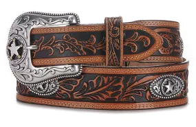 MF Western Justin Mens 5 Star Ranch Tan Floral Tooled Western Belt Style C12424