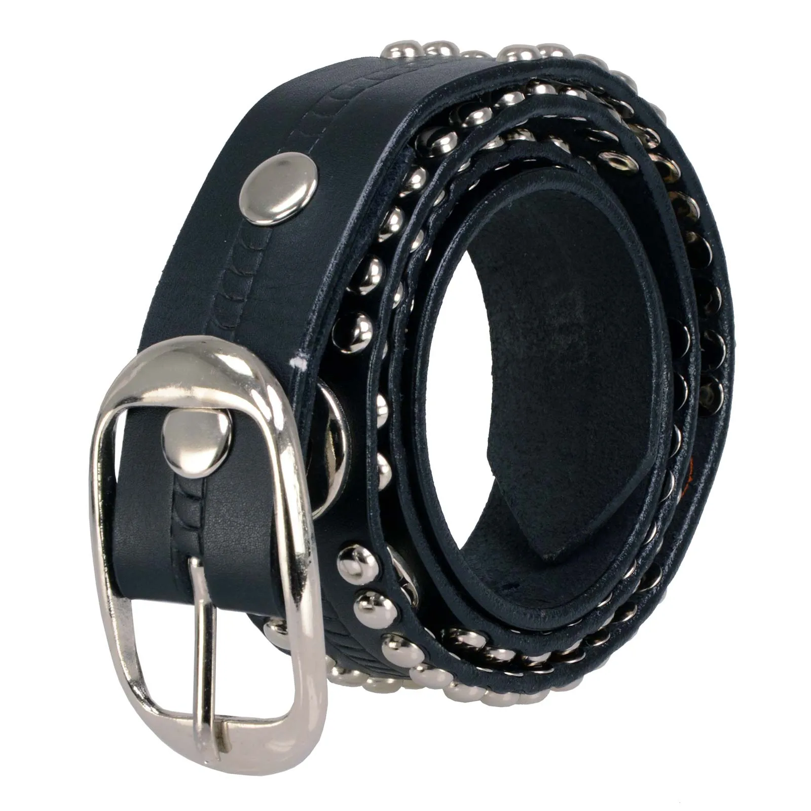 Milwaukee Leather MP7131 Men's Chrome Studded & Star Emblem Black Leather Belt w/ Interchangeable Buckle -1.5 in Wide