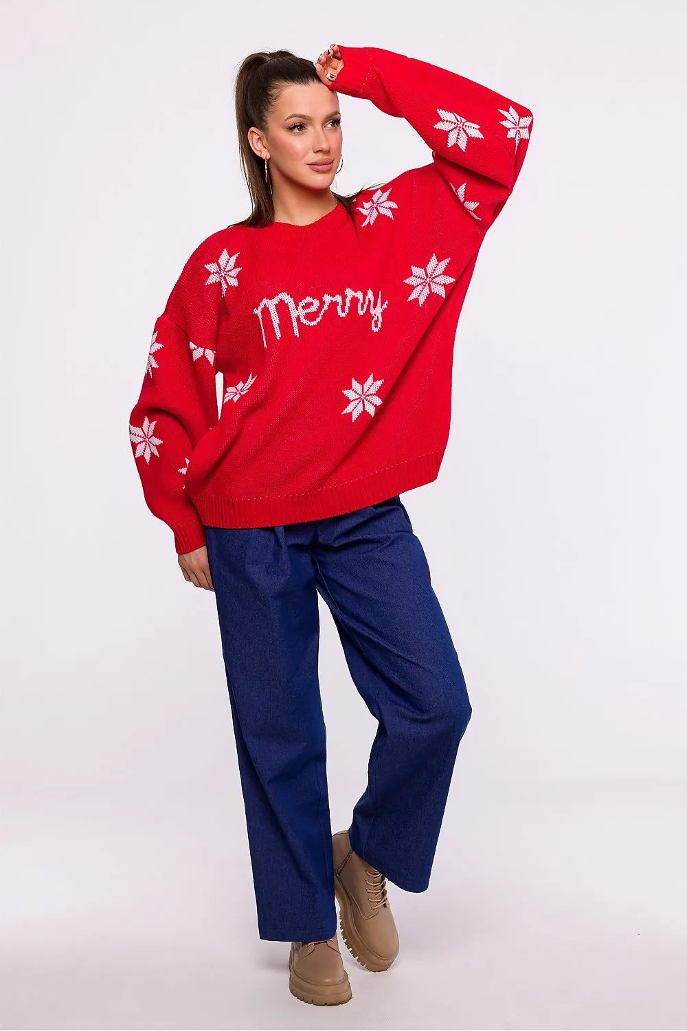 MOE Red "Merry" Written Oversized Snowflake Christmas Sweater ❄️