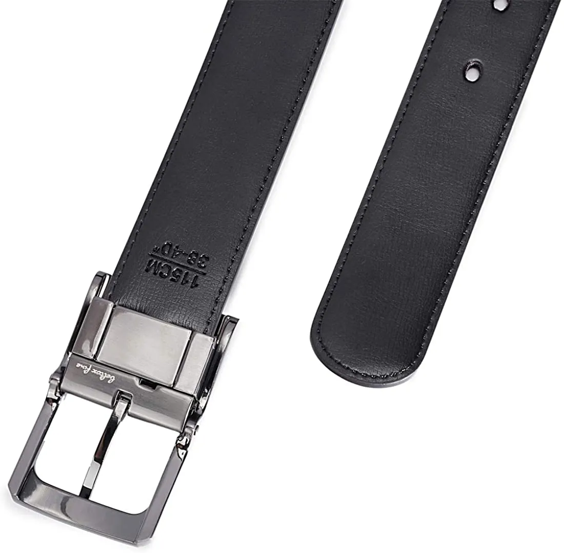 MRoyale™ Men's Reversible Leather Belt | 1.25” Waist Strap Silver Buckle | 2-in-1 Design