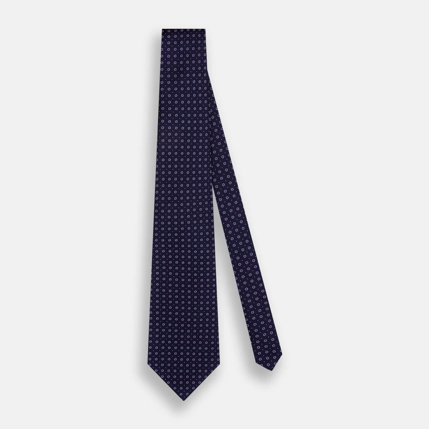 Navy and Lilac Circle Silk Tie