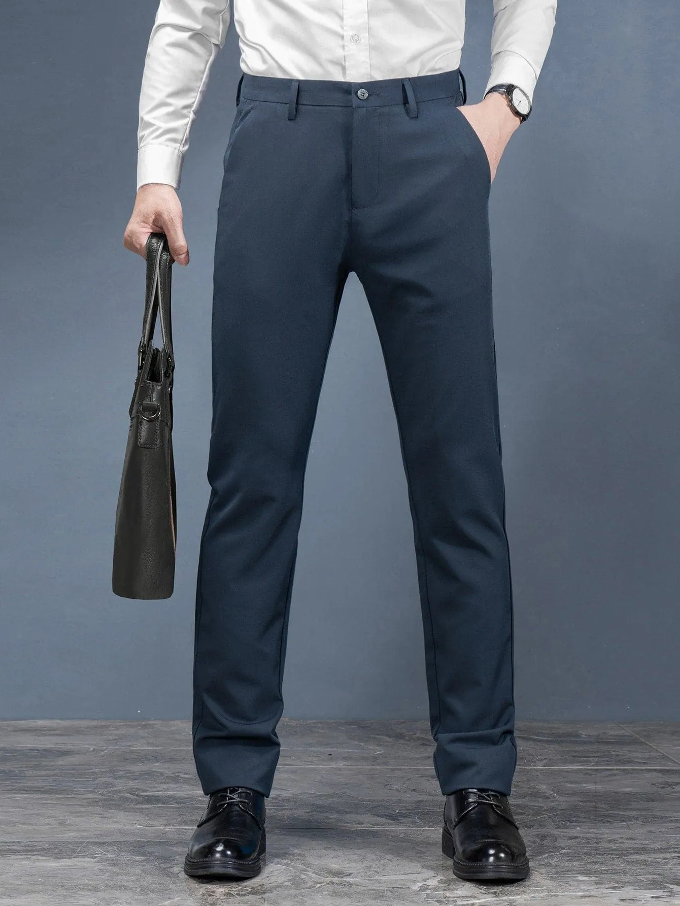 Navy Blue Slant Pocket Tailored Trousers