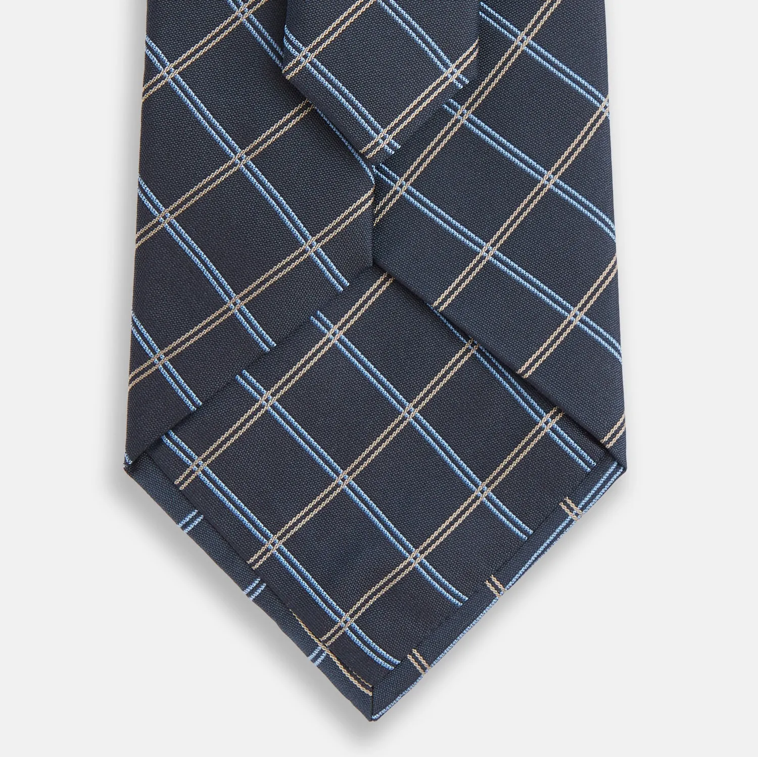 Navy Fine Double Check Silk Tie