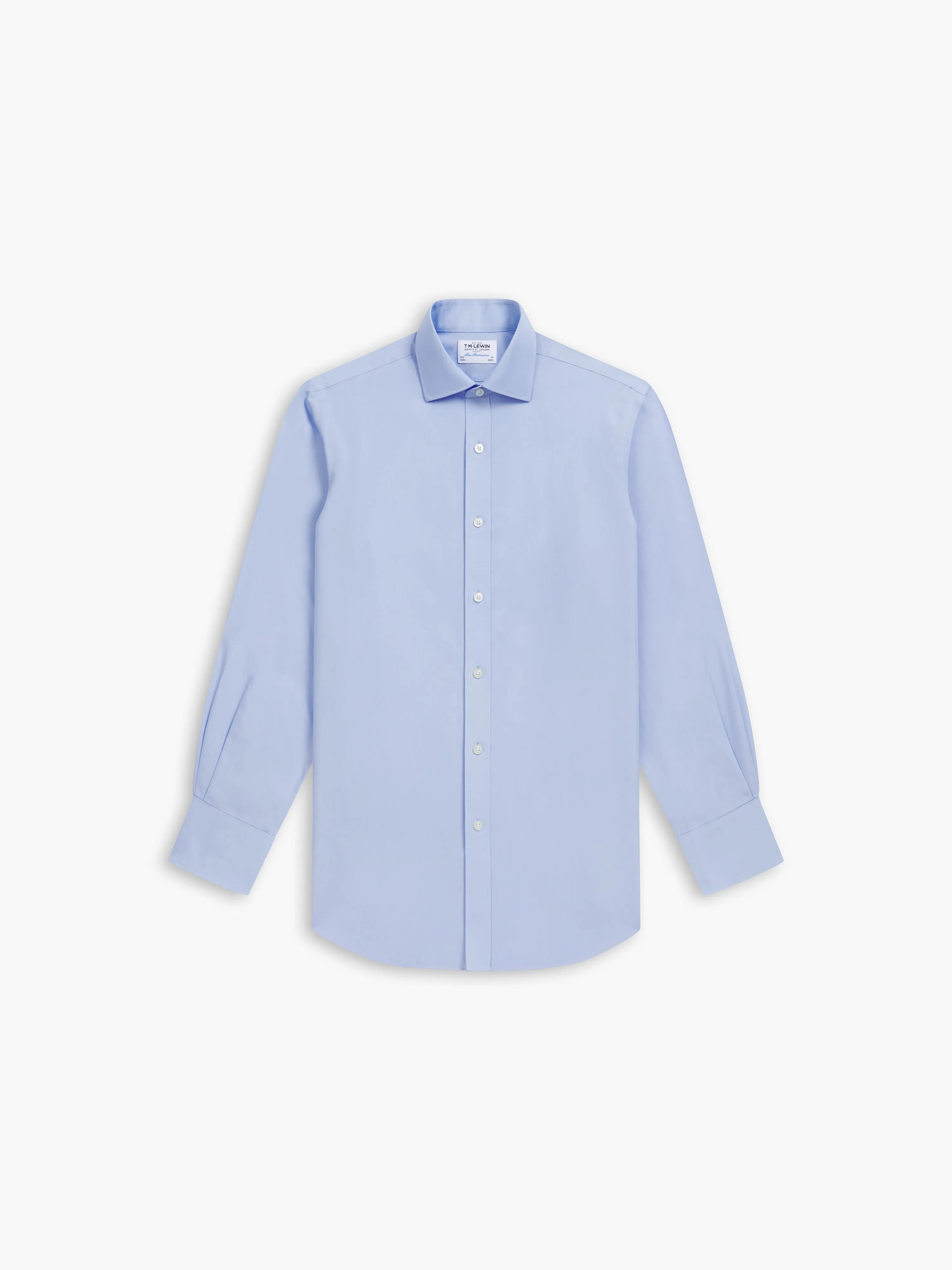 Non-Iron Light Blue Poplin Fitted Single Cuff Classic Collar Shirt