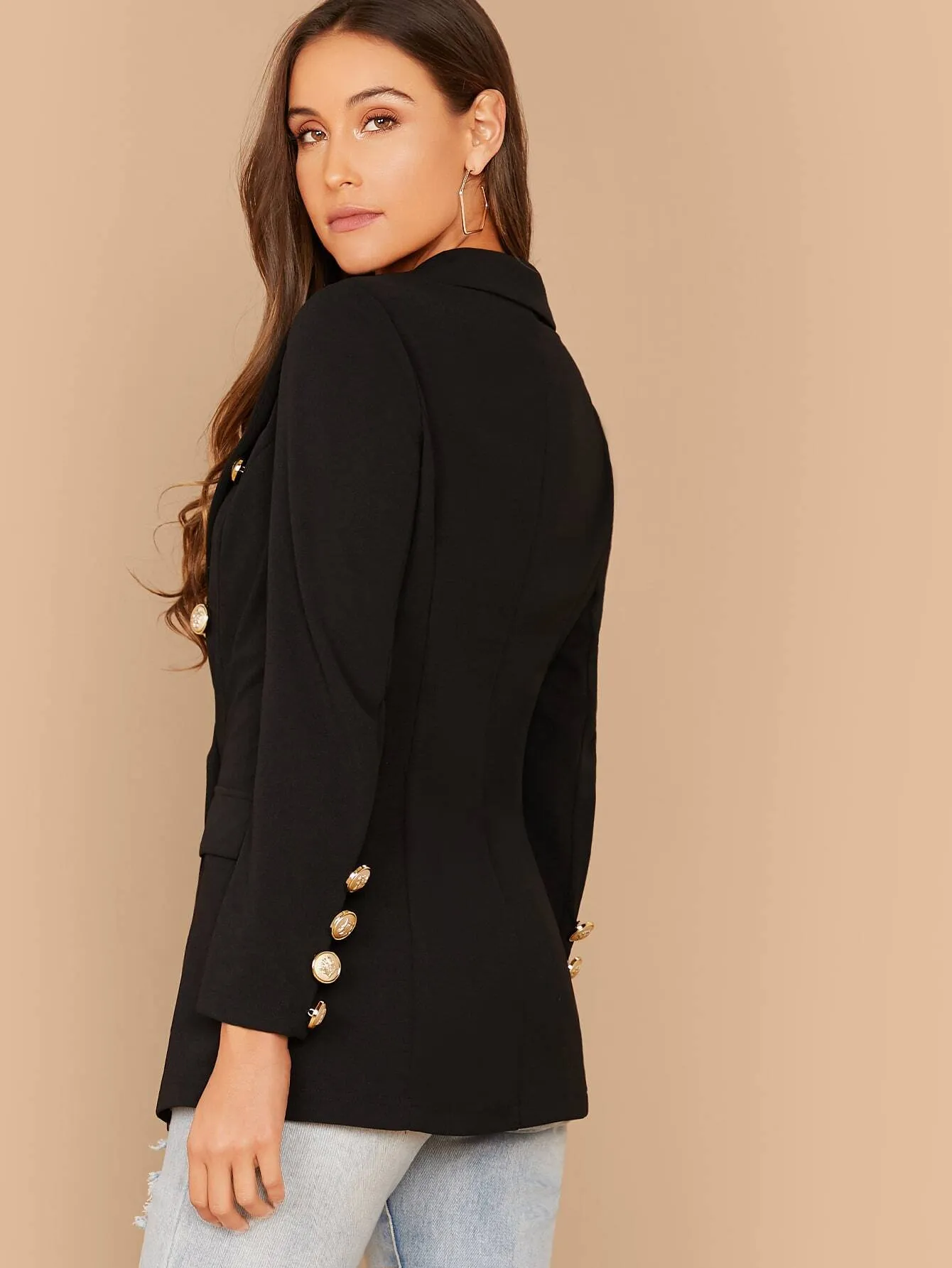 Notch Collar Double Breasted Blazer