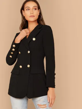 Notch Collar Double Breasted Blazer