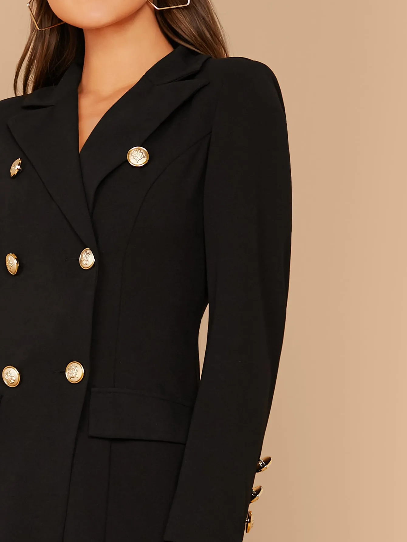 Notch Collar Double Breasted Blazer