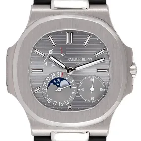 Patek Philippe Nautilus 5712G White Gold Black Leather Strap Watch