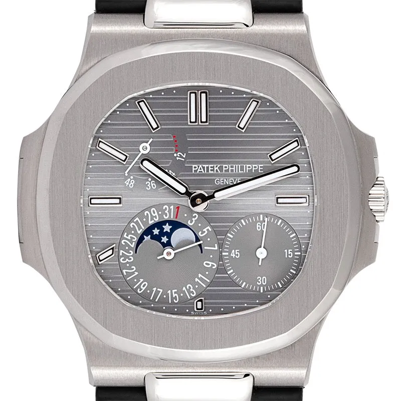 Patek Philippe Nautilus 5712G White Gold Black Leather Strap Watch