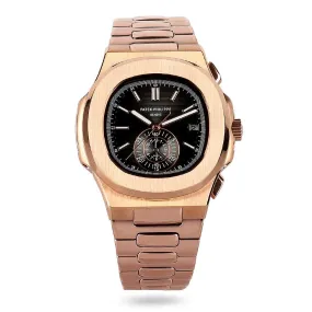 Patek Philippe Nautilus sapphire crystal back Rose Gold Watch