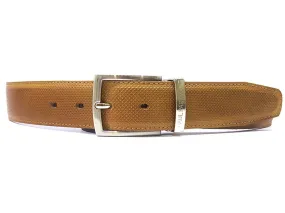 PAUL PARKMAN Men's Perforated Leather Belt Beige (ID#B08-BEJ)