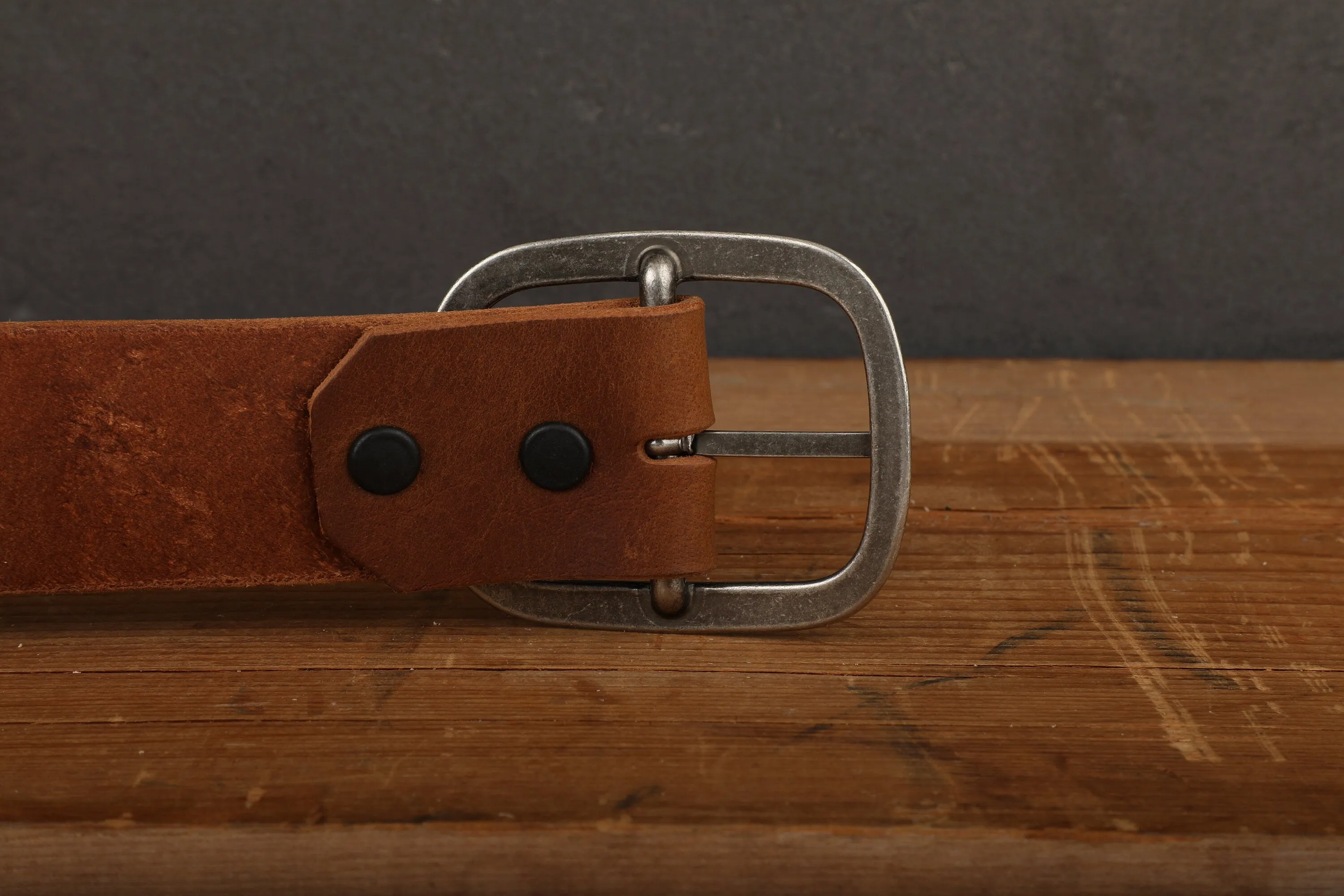 Peanut Dark Brown Leather Belt with Antique Brass Buckle