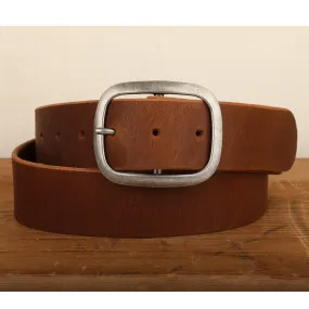 Peanut Dark Brown Leather Belt with Antique Silver Buckle