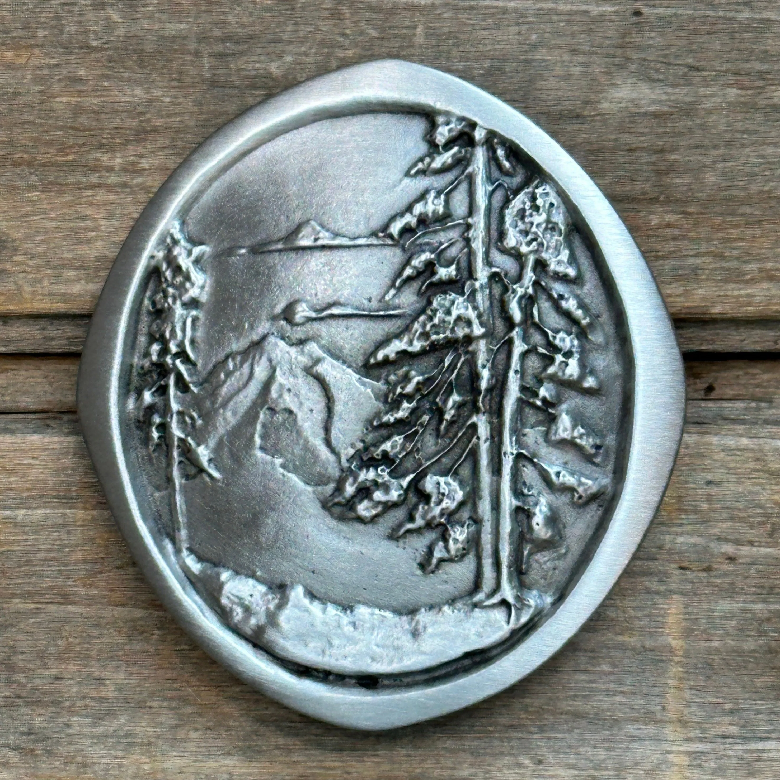 Pewter Mountain View with Pines Indiana Metal Smith Belt Buckle