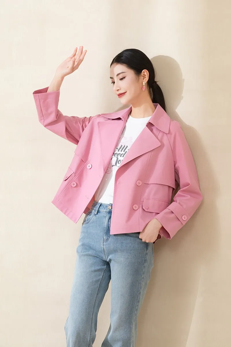 Pink Short Lapel Trench Coats